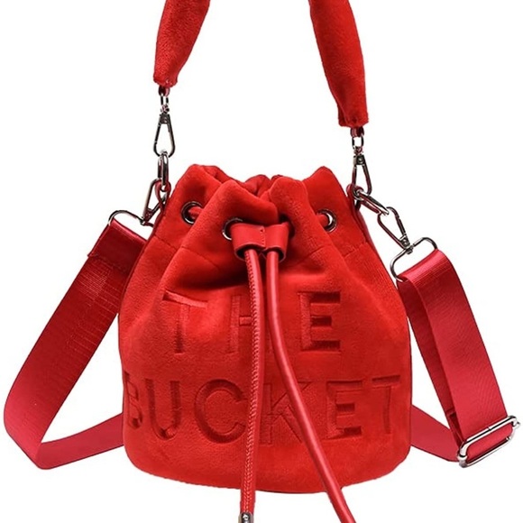 - RED SOFT MINI HOBO Bucket Bag 4 Women with Crossbody Strap & Drawstring bag - Picture 7 of 8